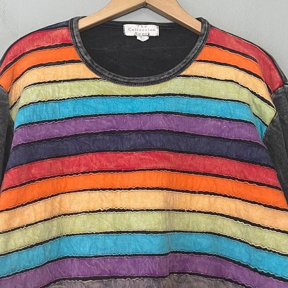 The Collection Royal Size XL Rainbow Stripes Knit Tee Top Acid Wash Hippie - Picture 3 of 9
